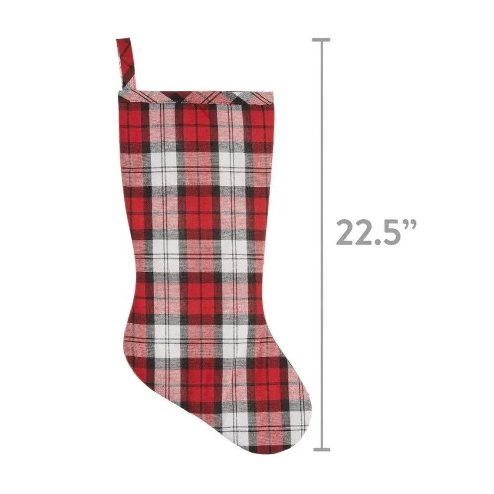 Red Tartan Plaid Christmas Stocking, 20